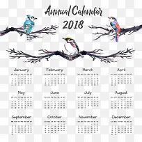 彩绘树枝鸟2018年年历矢量图-空若网 彩绘树枝鸟2018年年历矢量图-空若网
