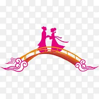 彩色牛郎织女鹊桥相会图案-空若网 彩色牛郎织女鹊桥相会图案-空若网
