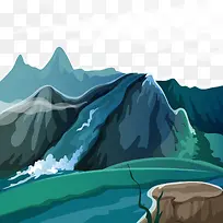 矢量装饰插画山与树墩-空若网 矢量装饰插画山与树墩-空若网