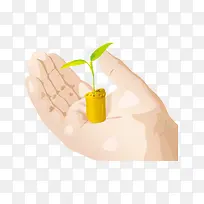 矢量托着钱币与小树苗的手-空若网 矢量托着钱币与小树苗的手-空若网
