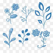 蓝色手绘植物矢量素材图片免费下-空若网 蓝色手绘植物矢量素材图片免费下-空若网
