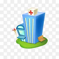 手绘卡通蓝色立体医院小房子-空若网 手绘卡通蓝色立体医院小房子-空若网