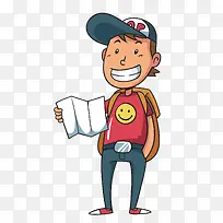 矢量卡通手绘手拿成绩单开心少年-空若网 矢量卡通手绘手拿成绩单开心少年-空若网