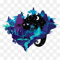 蓝色卡通山峰插画-空若网 蓝色卡通山峰插画-空若网