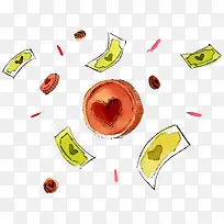 矢量手绘爱心金币PNG图片-空若网 矢量手绘爱心金币PNG图片-空若网