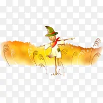 金色水彩稻田插画-空若网 金色水彩稻田插画-空若网