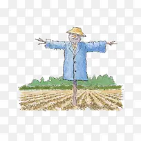 水彩插画农田稻草人插图-空若网 水彩插画农田稻草人插图-空若网