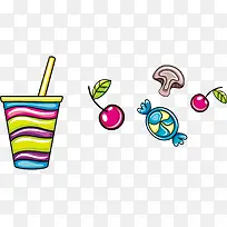 彩色杯子和樱桃插画-空若网 彩色杯子和樱桃插画-空若网