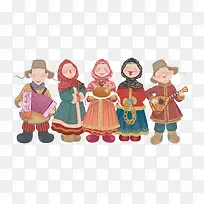 矢量多色卡通五位莫斯科人物素材-空若网 矢量多色卡通五位莫斯科人物素材-空若网