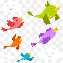 矢量彩色飞翔的小鸟-空若网 矢量彩色飞翔的小鸟-空若网