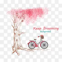 矢量粉色的树和自行车-空若网 矢量粉色的树和自行车-空若网