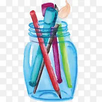 水彩手绘玻璃笔筒-空若网 水彩手绘玻璃笔筒-空若网