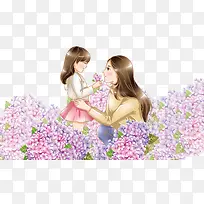 手绘温馨母女插画-空若网 手绘温馨母女插画-空若网