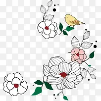 手绘花朵和小鸟png素材-空若网 手绘花朵和小鸟png素材-空若网