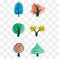 水彩卡通风格多彩手绘树木素材-空若网 水彩卡通风格多彩手绘树木素材-空若网