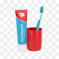 放在红色杯子里的牙刷和蓝色包装-空若网 放在红色杯子里的牙刷和蓝色包装-空若网