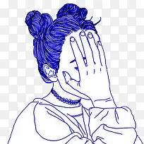 蒸汽波风格手绘手捂脸的丸子头女-空若网 蒸汽波风格手绘手捂脸的丸子头女-空若网