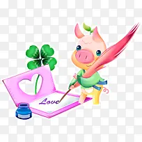 写字的卡通猪-空若网 写字的卡通猪-空若网