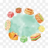 矢量水彩食物边框底纹-空若网 矢量水彩食物边框底纹-空若网