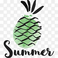 绿色菠萝夏季水彩涂鸦风格元素-空若网 绿色菠萝夏季水彩涂鸦风格元素-空若网