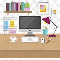 木质桌上的办公电脑-空若网 木质桌上的办公电脑-空若网