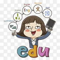 手绘用手机学习的女孩-空若网 手绘用手机学习的女孩-空若网