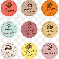 圆形手绘食物标签矢量素材-空若网 圆形手绘食物标签矢量素材-空若网