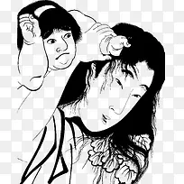 手绘小孩与妈妈矢量-空若网 手绘小孩与妈妈矢量-空若网