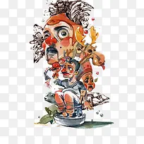 水彩小丑面具插画-空若网 水彩小丑面具插画-空若网