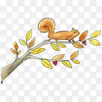 手绘风秋天树枝松鼠-空若网 手绘风秋天树枝松鼠-空若网