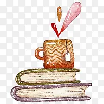 卡通手绘书本与杯子-空若网 卡通手绘书本与杯子-空若网