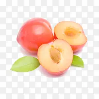 新鲜切开的桃子和叶子-空若网 新鲜切开的桃子和叶子-空若网