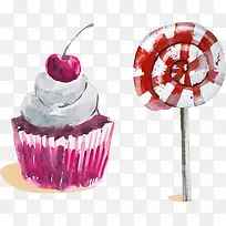 水彩杯子蛋糕棒棒糖-空若网 水彩杯子蛋糕棒棒糖-空若网