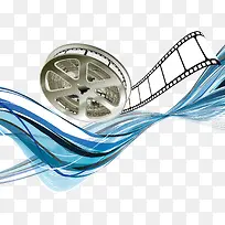 矢量蓝色曲线和胶片-空若网 矢量蓝色曲线和胶片-空若网