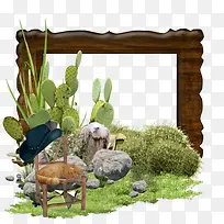 野外仙人掌装饰木头边框-空若网 野外仙人掌装饰木头边框-空若网