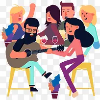 手绘小清新聚会人物插画图案-空若网 手绘小清新聚会人物插画图案-空若网