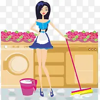 卡通插图擦地板的女保姆-空若网 卡通插图擦地板的女保姆-空若网