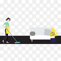 扁平矢量插图擦地板的女人-空若网 扁平矢量插图擦地板的女人-空若网