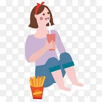 可爱吃零食女孩手绘-空若网 可爱吃零食女孩手绘-空若网