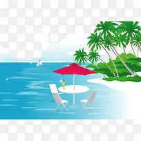 矢量春天海边风景-空若网 矢量春天海边风景-空若网