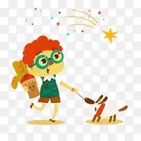 扁平化卡通小男孩遛狗免抠素材-空若网 扁平化卡通小男孩遛狗免抠素材-空若网