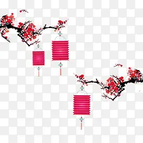 梅花树枝与灯笼-空若网 梅花树枝与灯笼-空若网