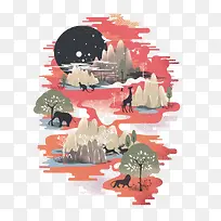 矢量水彩风景-空若网 矢量水彩风景-空若网