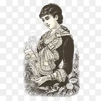 颔首欧美妇女插画矢量-空若网 颔首欧美妇女插画矢量-空若网