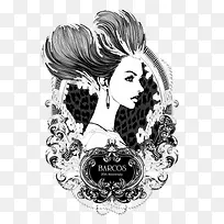 黑白相框美女插画-空若网 黑白相框美女插画-空若网