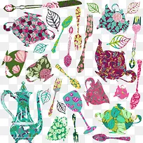 矢量拼贴布艺餐具-空若网 矢量拼贴布艺餐具-空若网