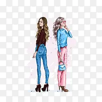 手绘时尚模特免抠素材-空若网 手绘时尚模特免抠素材-空若网