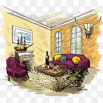 手绘风彩色室内设计-空若网 手绘风彩色室内设计-空若网