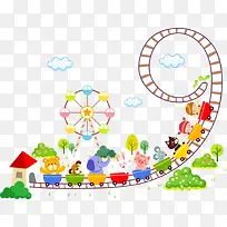 坐过山车的卡通动物-空若网 坐过山车的卡通动物-空若网