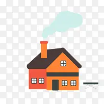 黑橙色卡通冬季炊烟房屋-空若网 黑橙色卡通冬季炊烟房屋-空若网